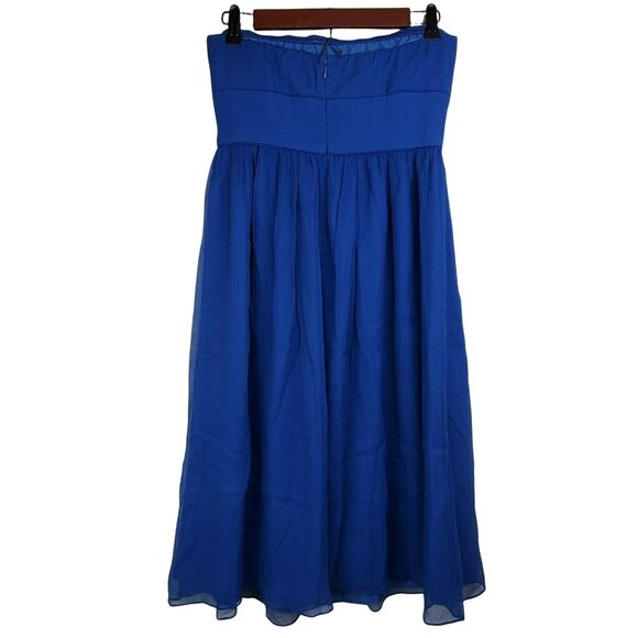J Crew Emily Dress Womens Sz 4 Blue Silk Chiffon Strapless Event Bridesmaid Prom - Picture 3 of 6